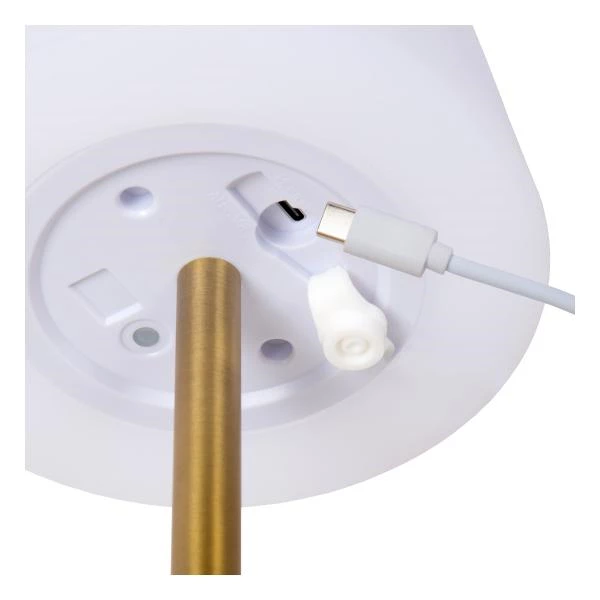 Lucide TYON - Lampe de table Rechargeable Intérieur/Extérieur - Batterie/Piles - Ø 15 cm - LED Dim. - 1x2W 2700K - IP65 - Or Mat / Laiton - détail 5